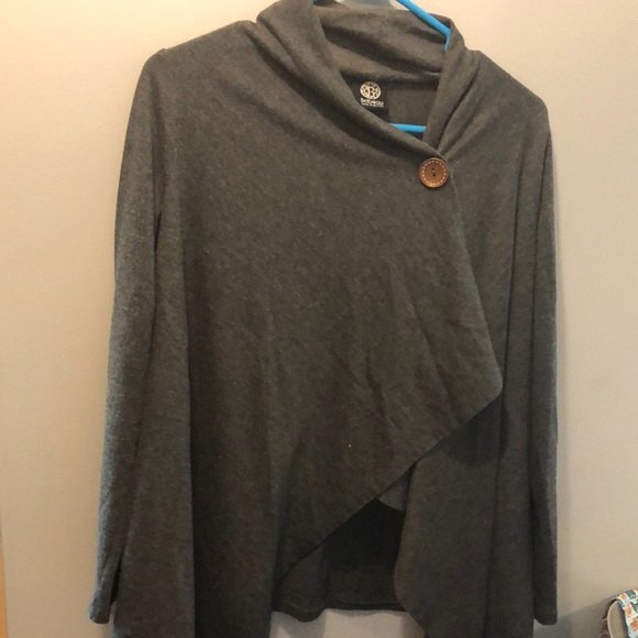 Bobeau one button wrap cardigan size small grey long sleeve - Picture 2 of 6
